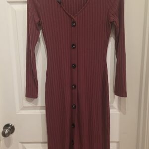 Iz Byer Ribbed Long Sleeve Dress - Deep Pink